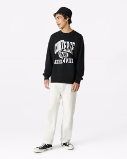 Converse Twisted Varsity Crew Férfi Sweatshirt Fekete | BKZVQOL-HU